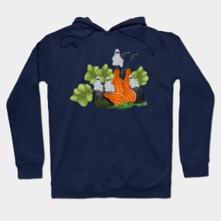 Ghosts are relaxing in pumpkin garden before celebrate spooky halloween festival Hoodie